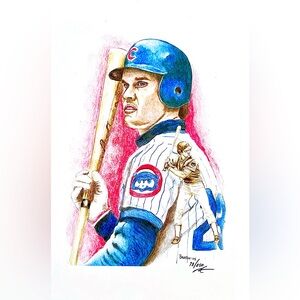 Ryne Sandberg Cubs LE 12x18 Signed Lithograph by Brian Barton #/250 Artist —PA